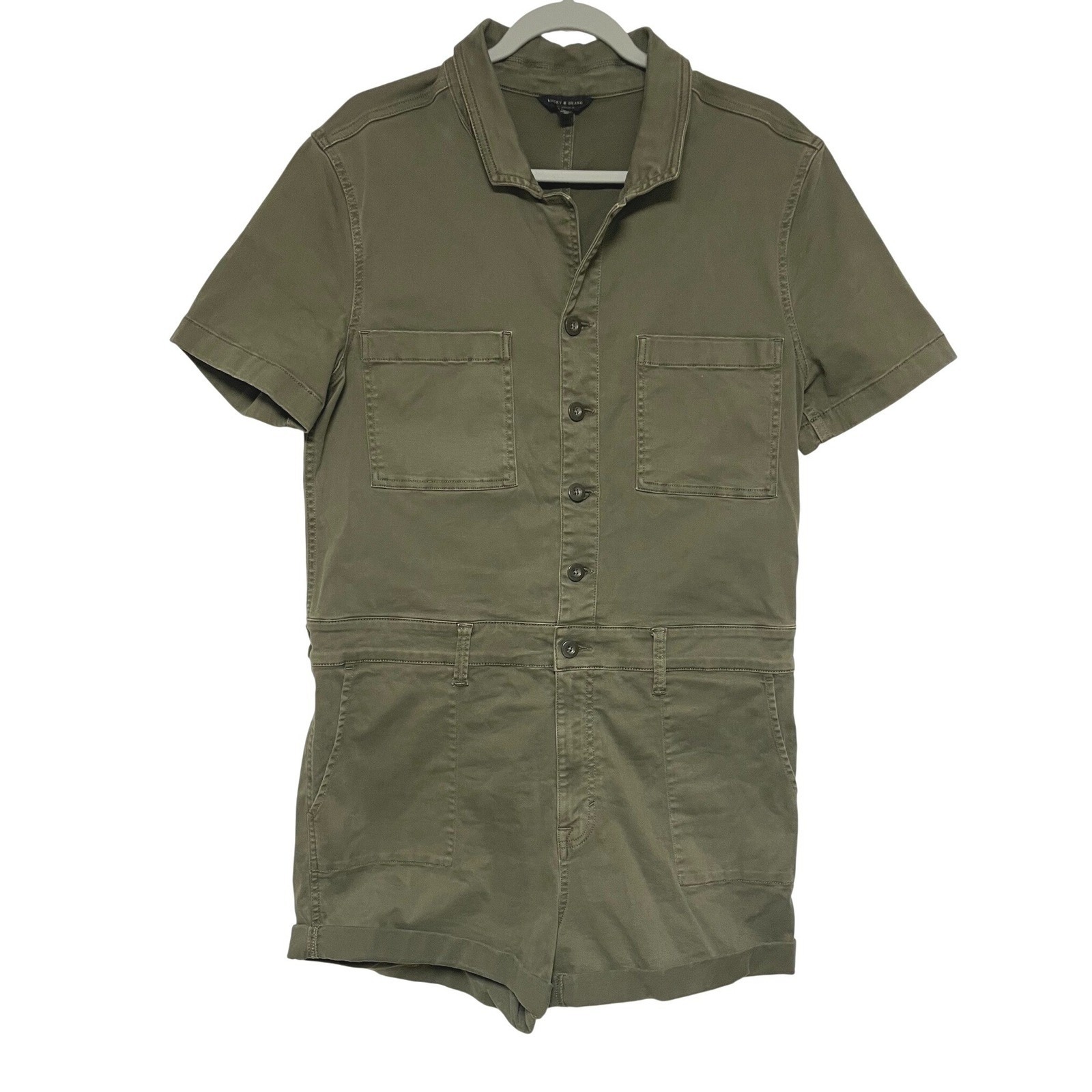 Lucky Brand Olive Denim Surplus Romper Shortall Womens Large